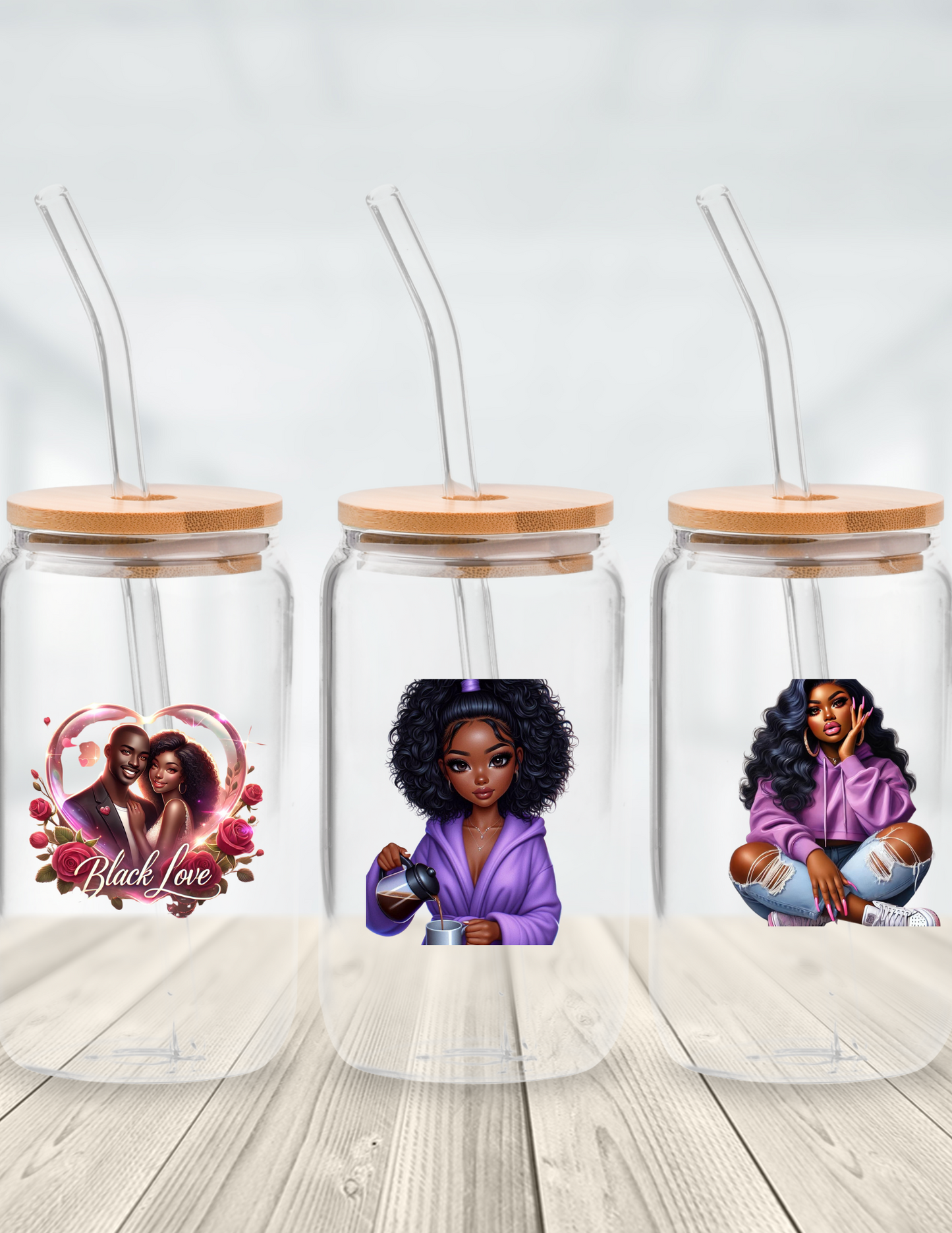 Customize 16 oz Glass With Lid and Straw