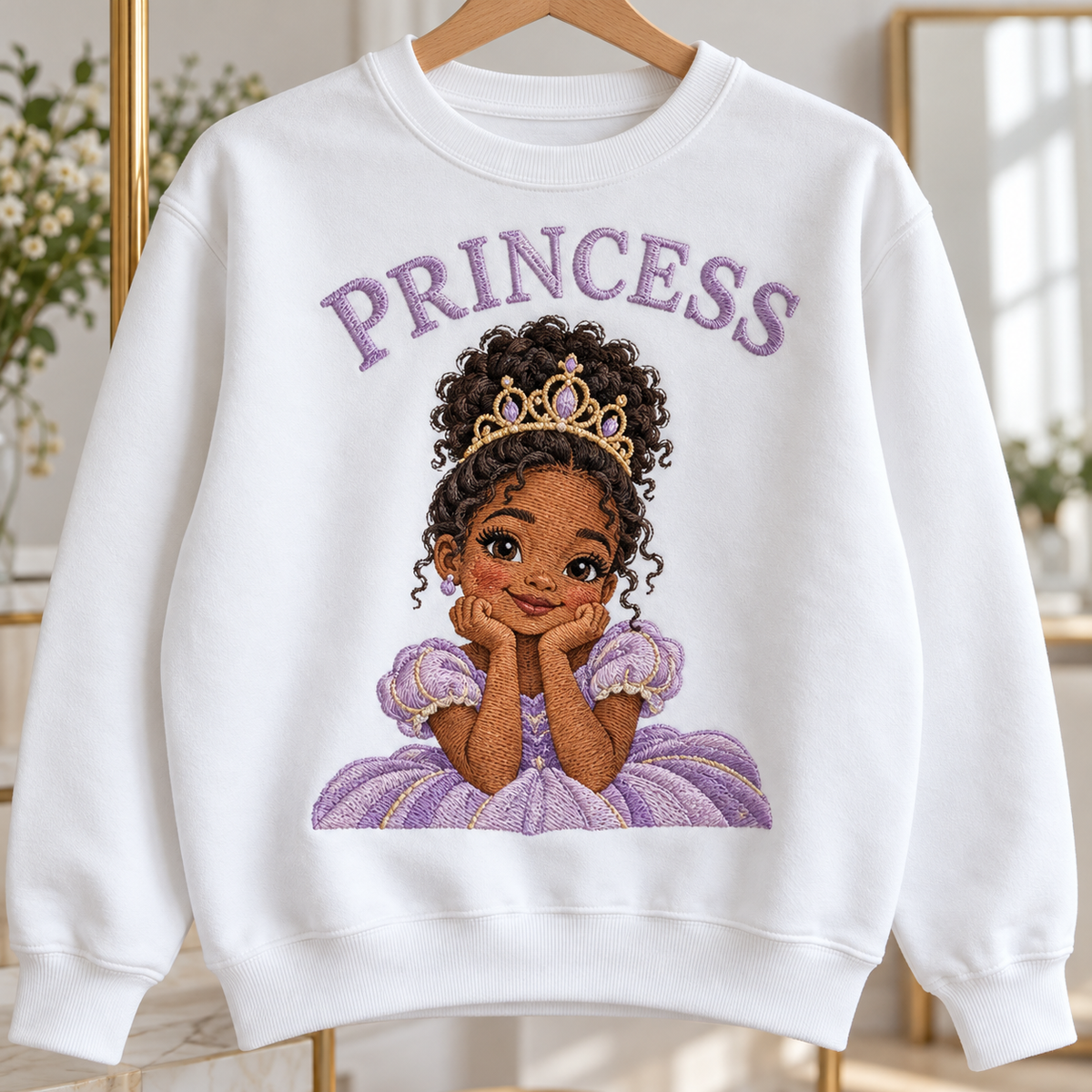Illustrative embroidered princess sweatshirt mockup