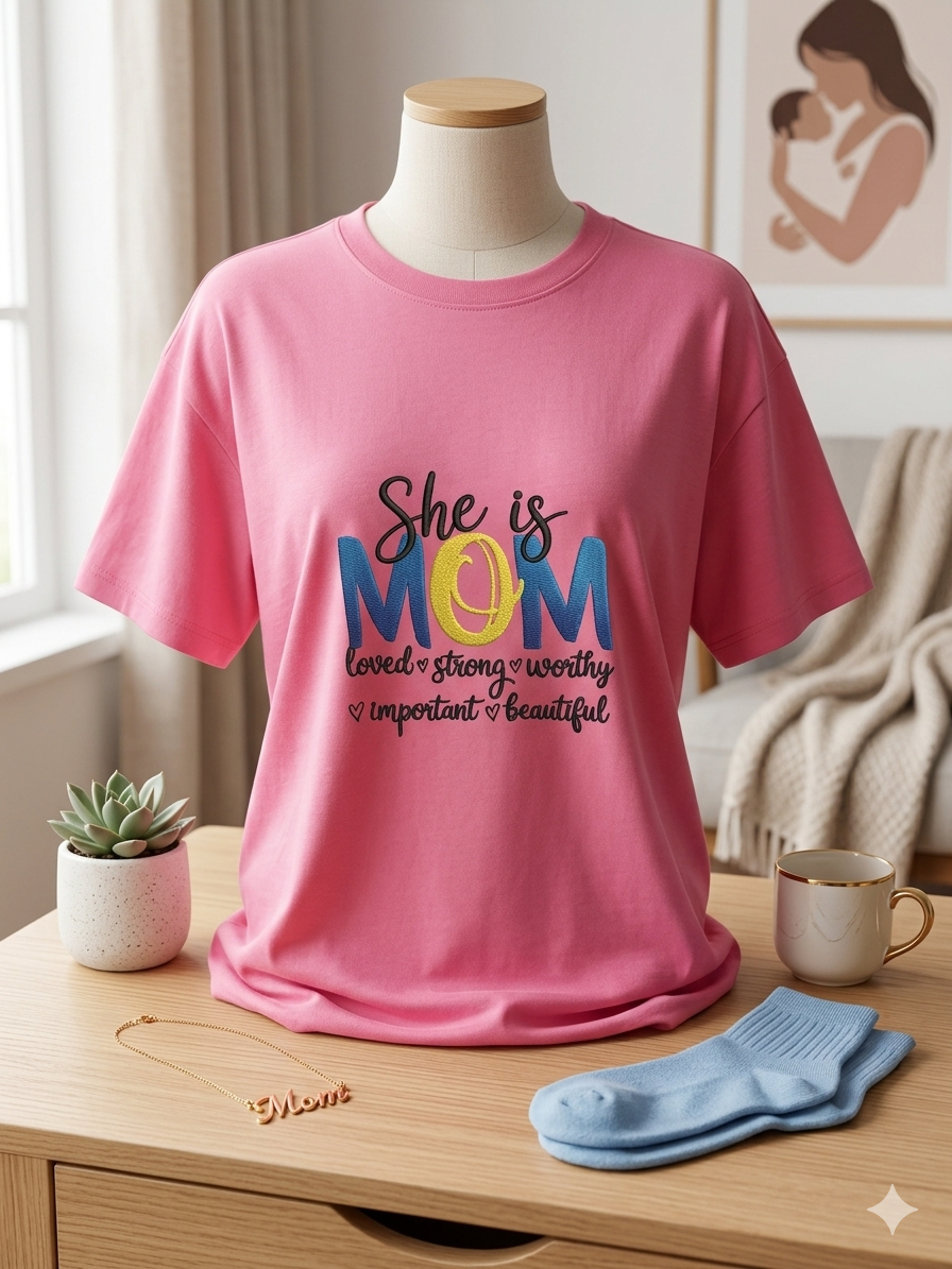 She Is MOM Embroidered Tee 💕