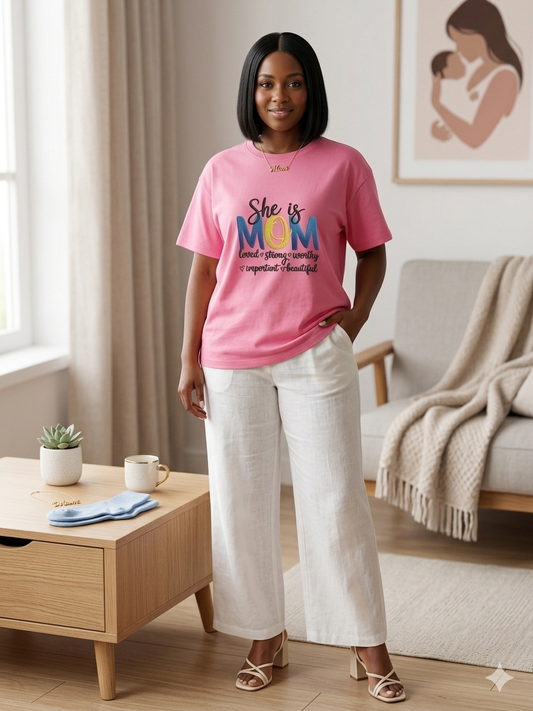 She Is MOM Embroidered Tee 💕