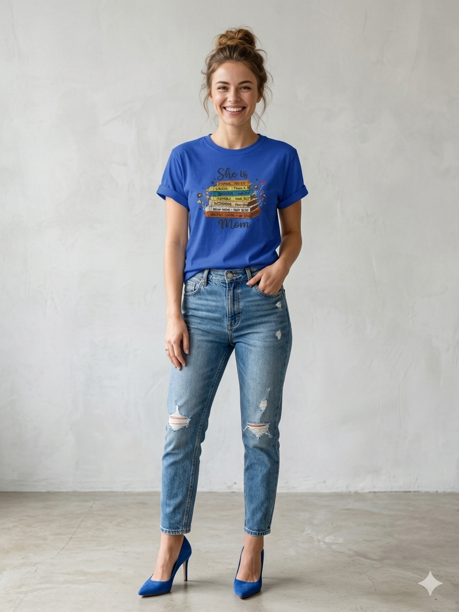 She Is Mom Scripture Embroidered Tee 💙📖
