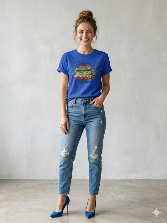 She Is Mom Scripture Embroidered Tee 💙📖
