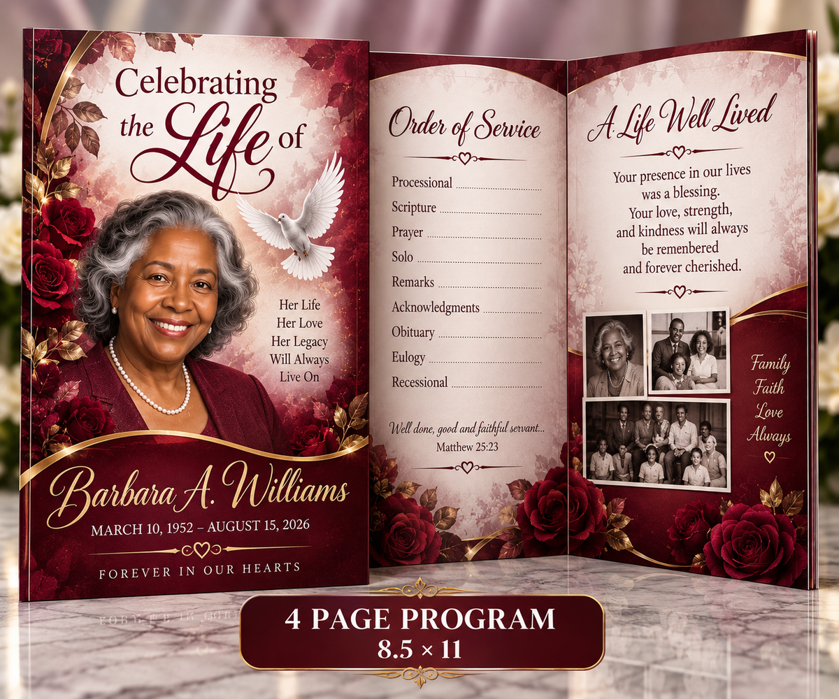 🕊️ Custom Obituary & Celebration of Life Program – Design Only 🕊️
