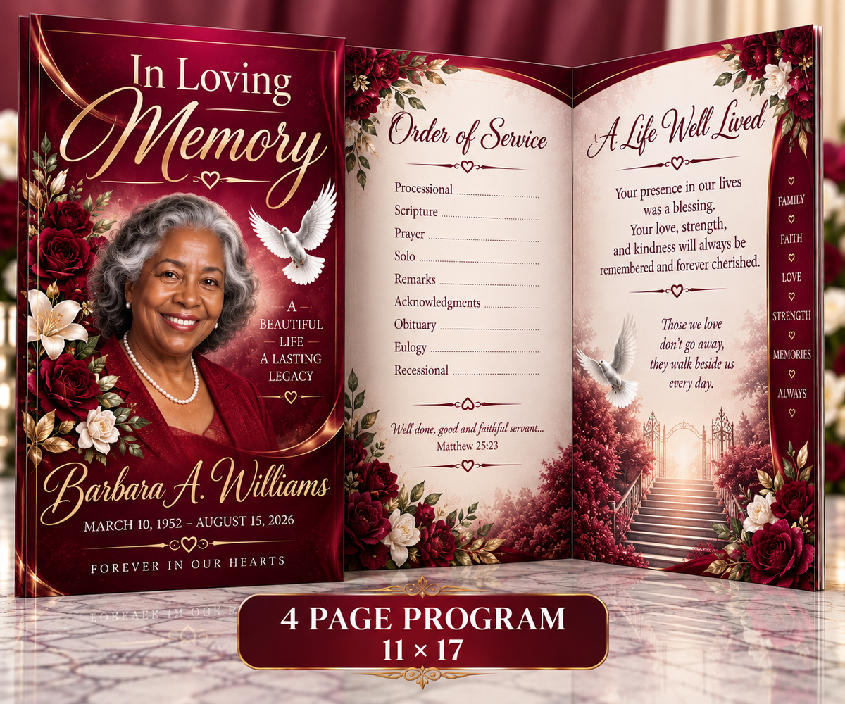 🕊️ Custom Obituary & Celebration of Life Program – Design Only 🕊️