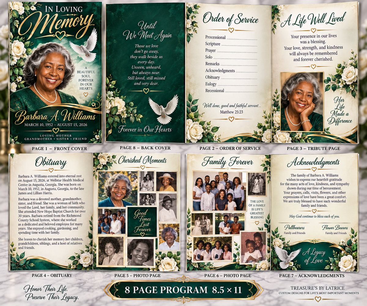 🕊️ Custom Obituary & Celebration of Life Program – Design Only 🕊️
