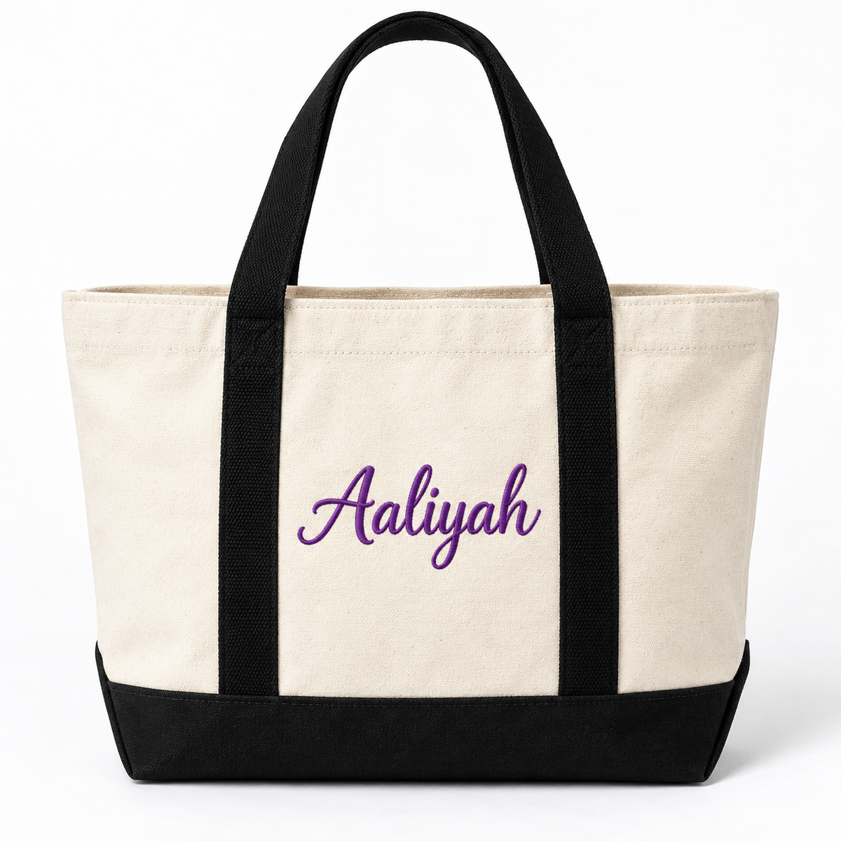 Canvas tote with embroidered name